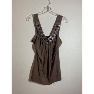 Vintage Mon Ami Beaded Party Top Women's Size Large Taupe Y2K 90s